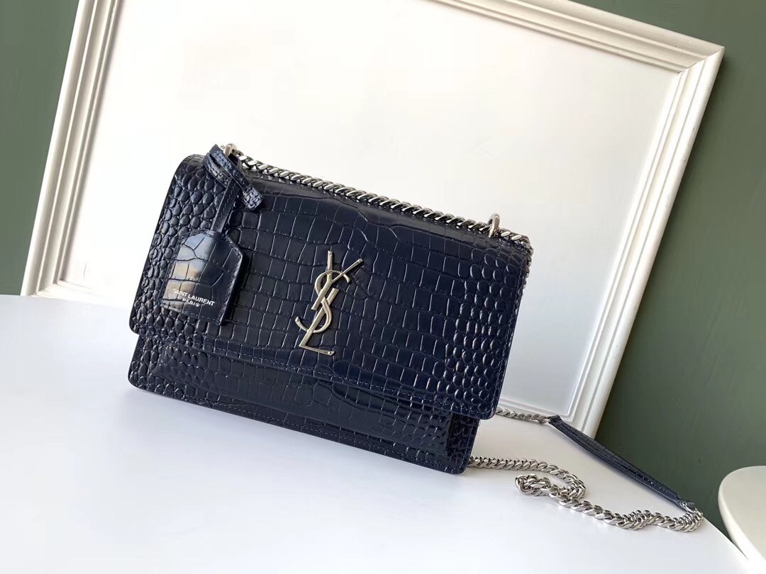 Sa**t Lau*nt sunset medium bag in blue crocodile embossed leather