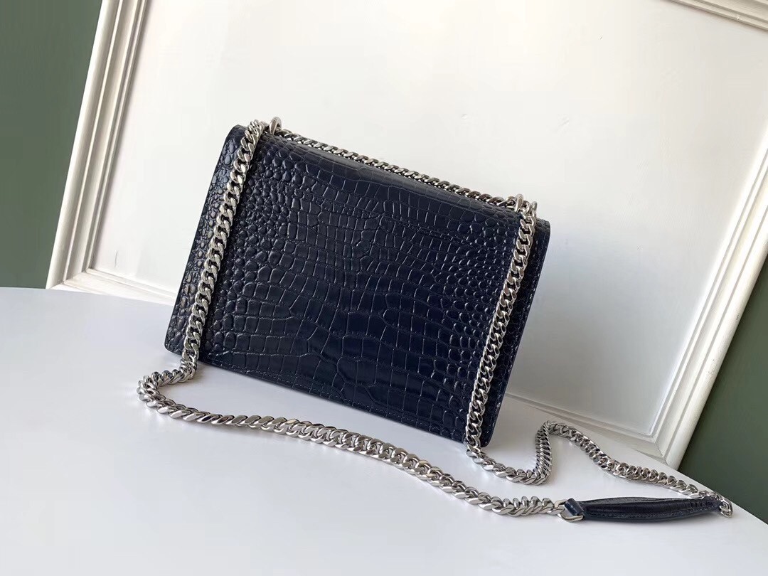 Sa**t Lau*nt sunset medium bag in blue crocodile embossed leather