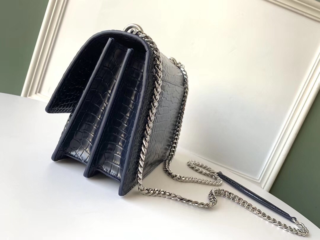 Sa**t Lau*nt sunset medium bag in blue crocodile embossed leather