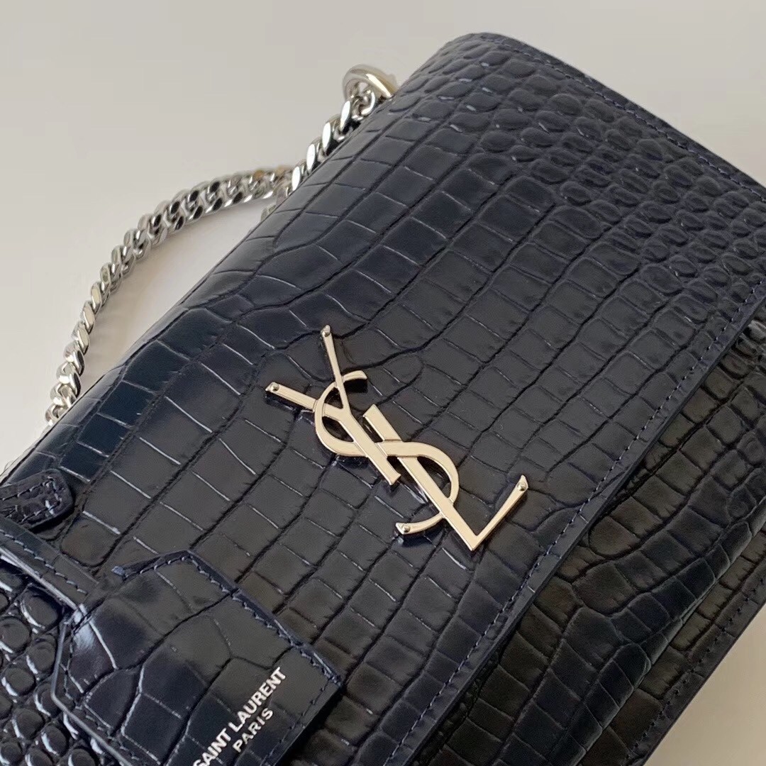 Sa**t Lau*nt sunset medium bag in blue crocodile embossed leather