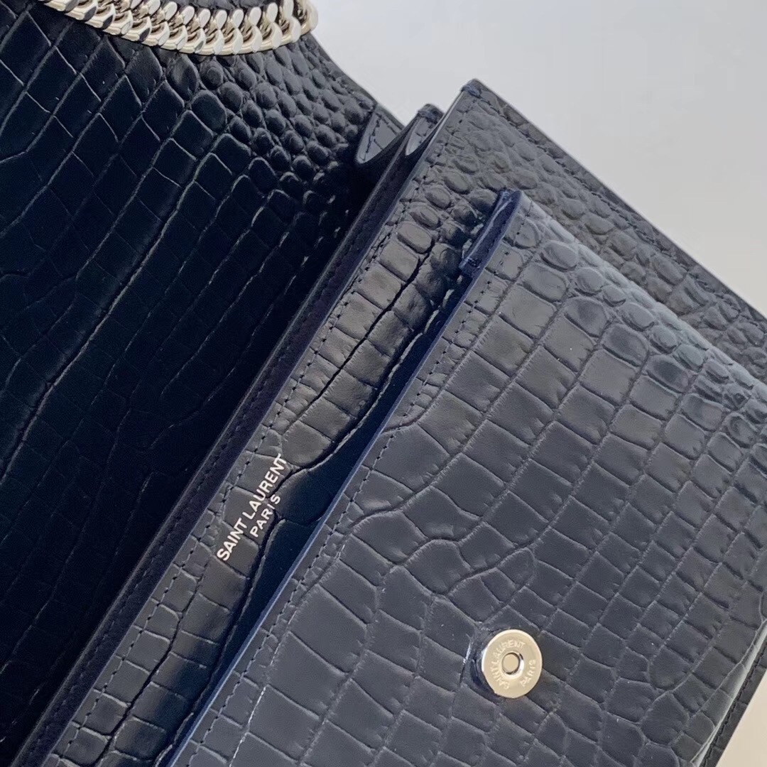Sa**t Lau*nt sunset medium bag in blue crocodile embossed leather