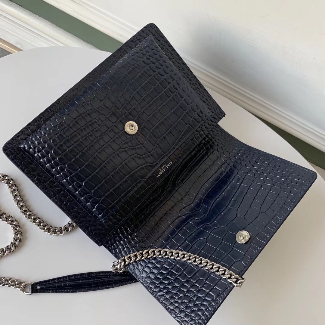 Sa**t Lau*nt sunset medium bag in blue crocodile embossed leather