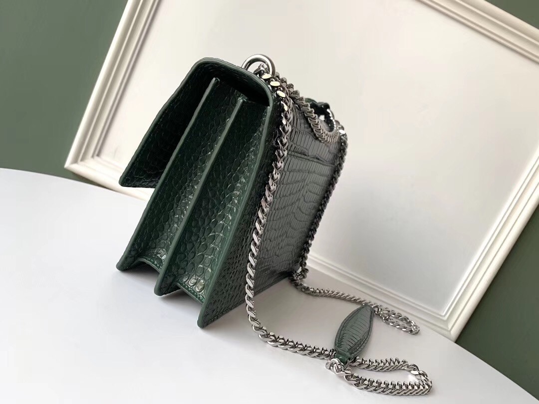 Sa**t Lau*nt sunset medium bag in green crocodile embossed leather