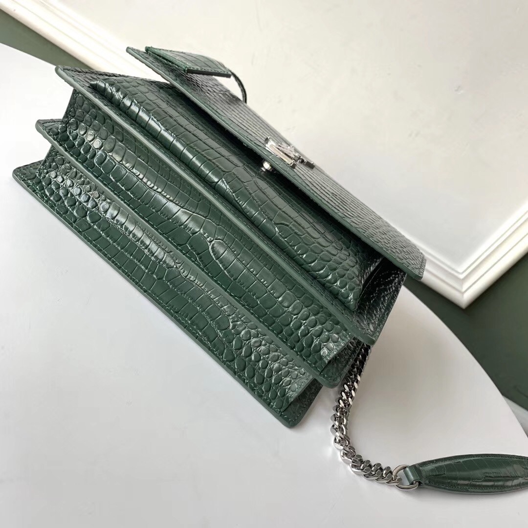 Sa**t Lau*nt sunset medium bag in green crocodile embossed leather