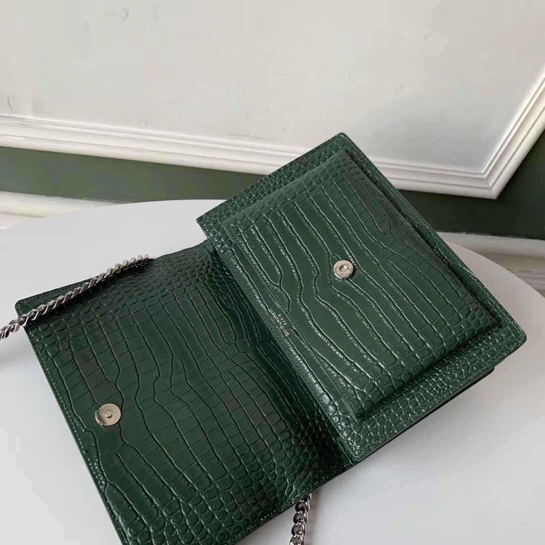 Sa**t Lau*nt sunset medium bag in green crocodile embossed leather