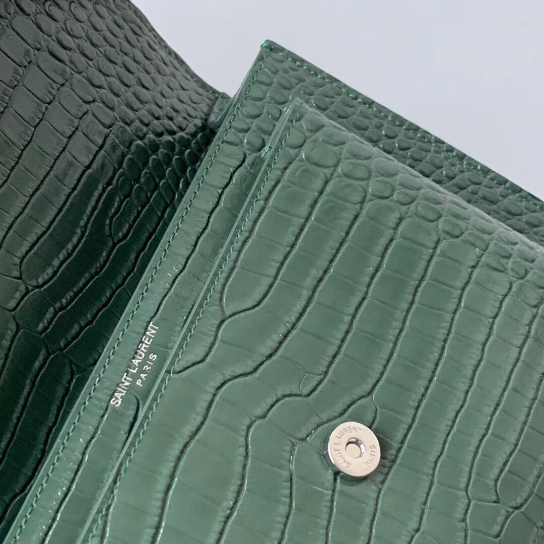 Sa**t Lau*nt sunset medium bag in green crocodile embossed leather