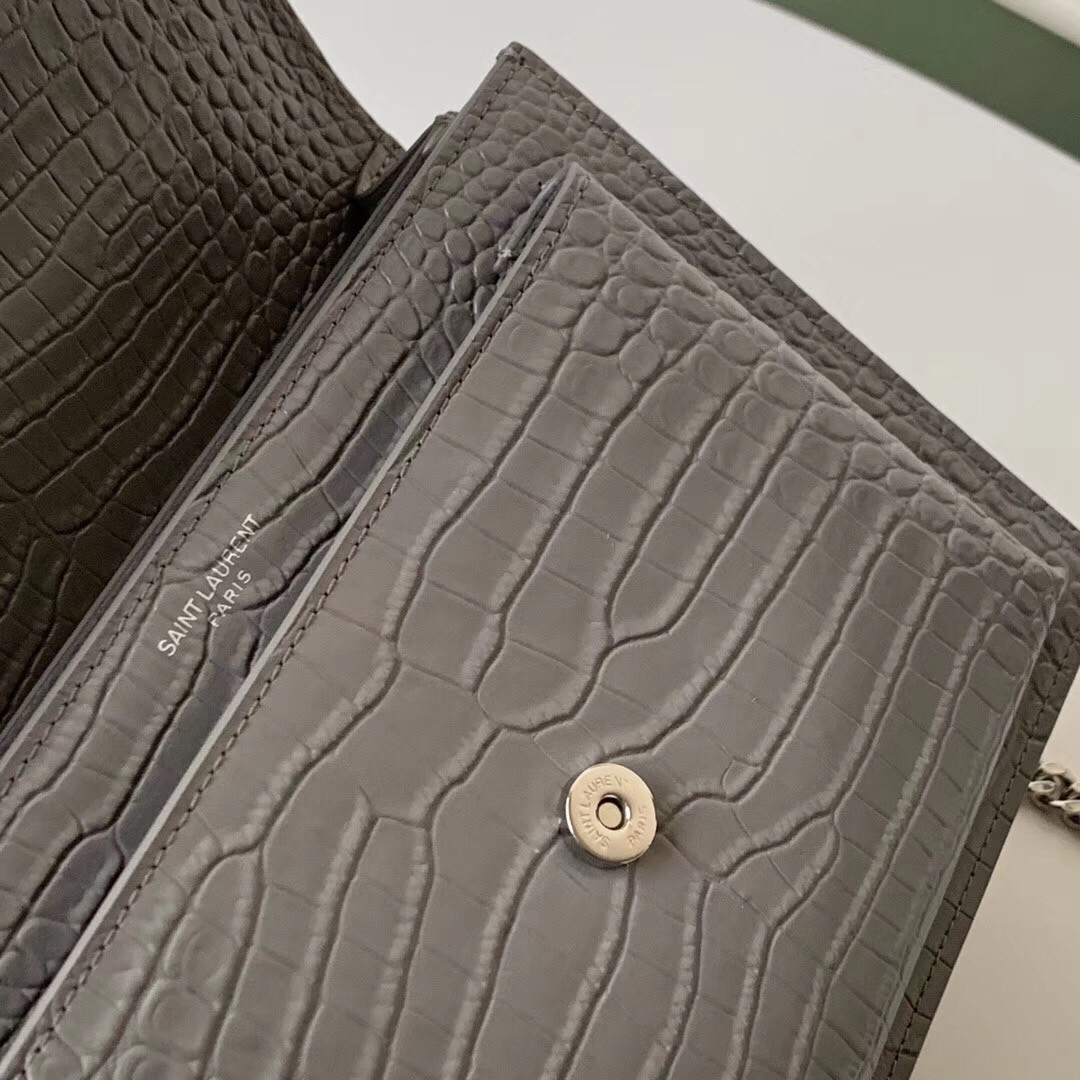 Sa**t Lau*nt sunset medium bag in grey crocodile embossed leather