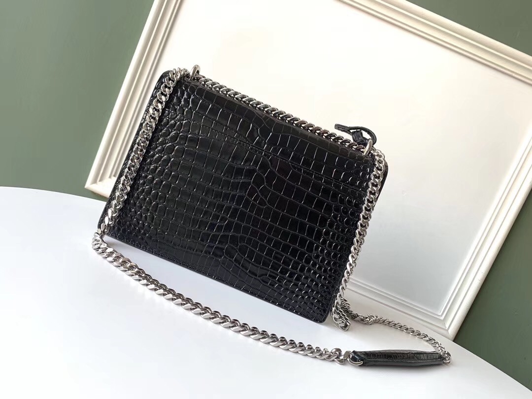 Sa**t Lau*nt sunset medium bag in black crocodile embossed leather