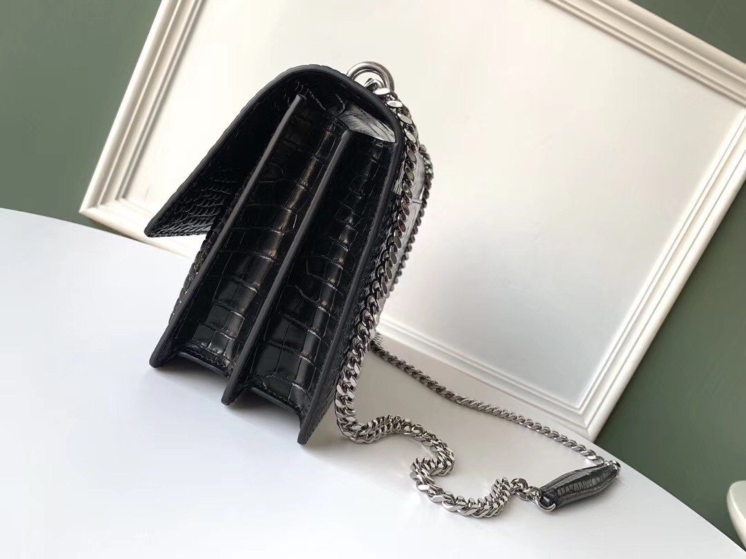 Sa**t Lau*nt sunset medium bag in black crocodile embossed leather