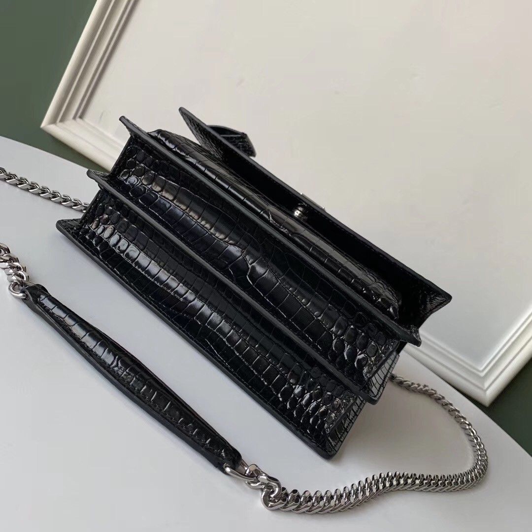 Sa**t Lau*nt sunset medium bag in black crocodile embossed leather