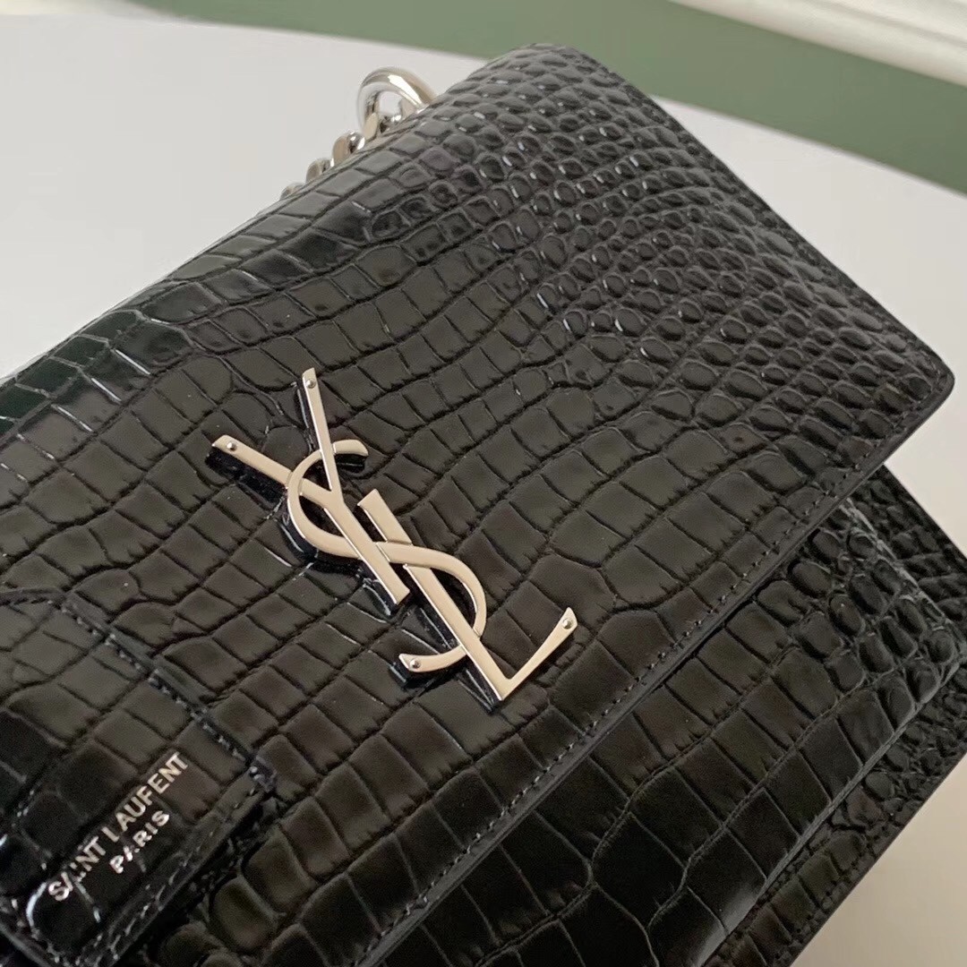 Sa**t Lau*nt sunset medium bag in black crocodile embossed leather