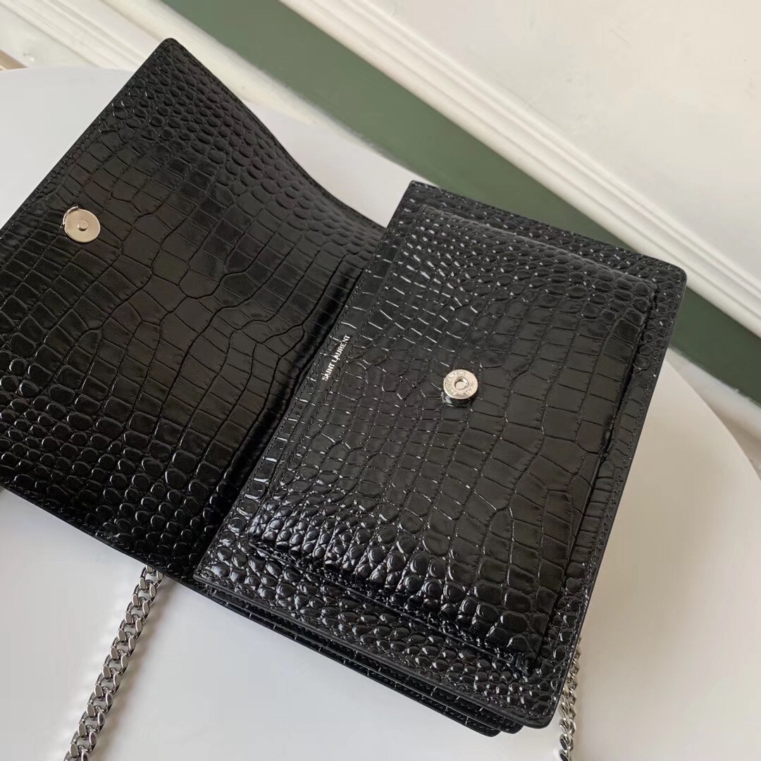 Sa**t Lau*nt sunset medium bag in black crocodile embossed leather