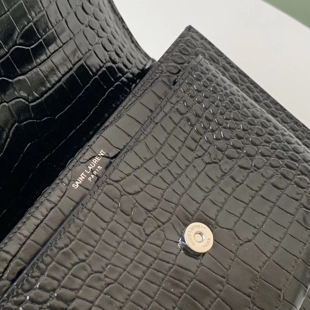 Sa**t Lau*nt sunset medium bag in black crocodile embossed leather