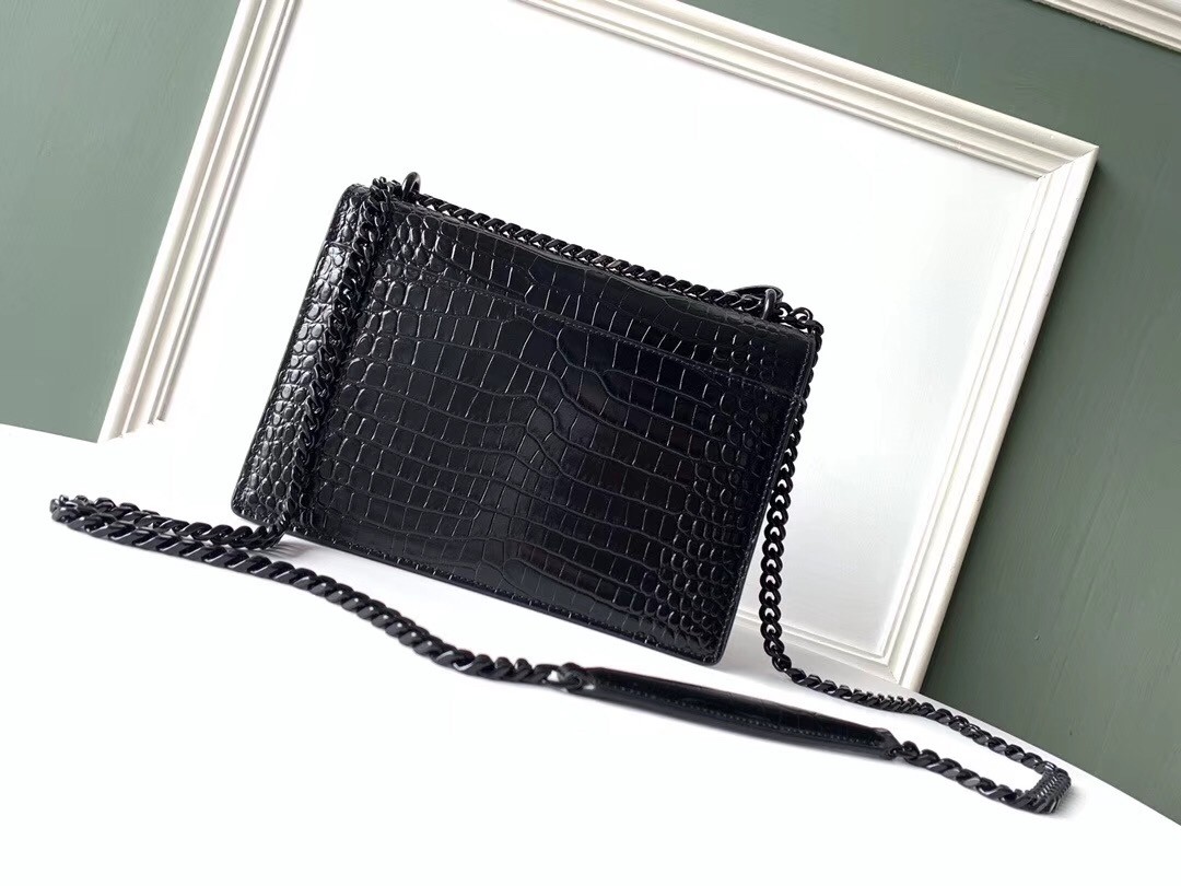 Sa**t Lau*nt sunset medium bag in noir crocodile embossed leather