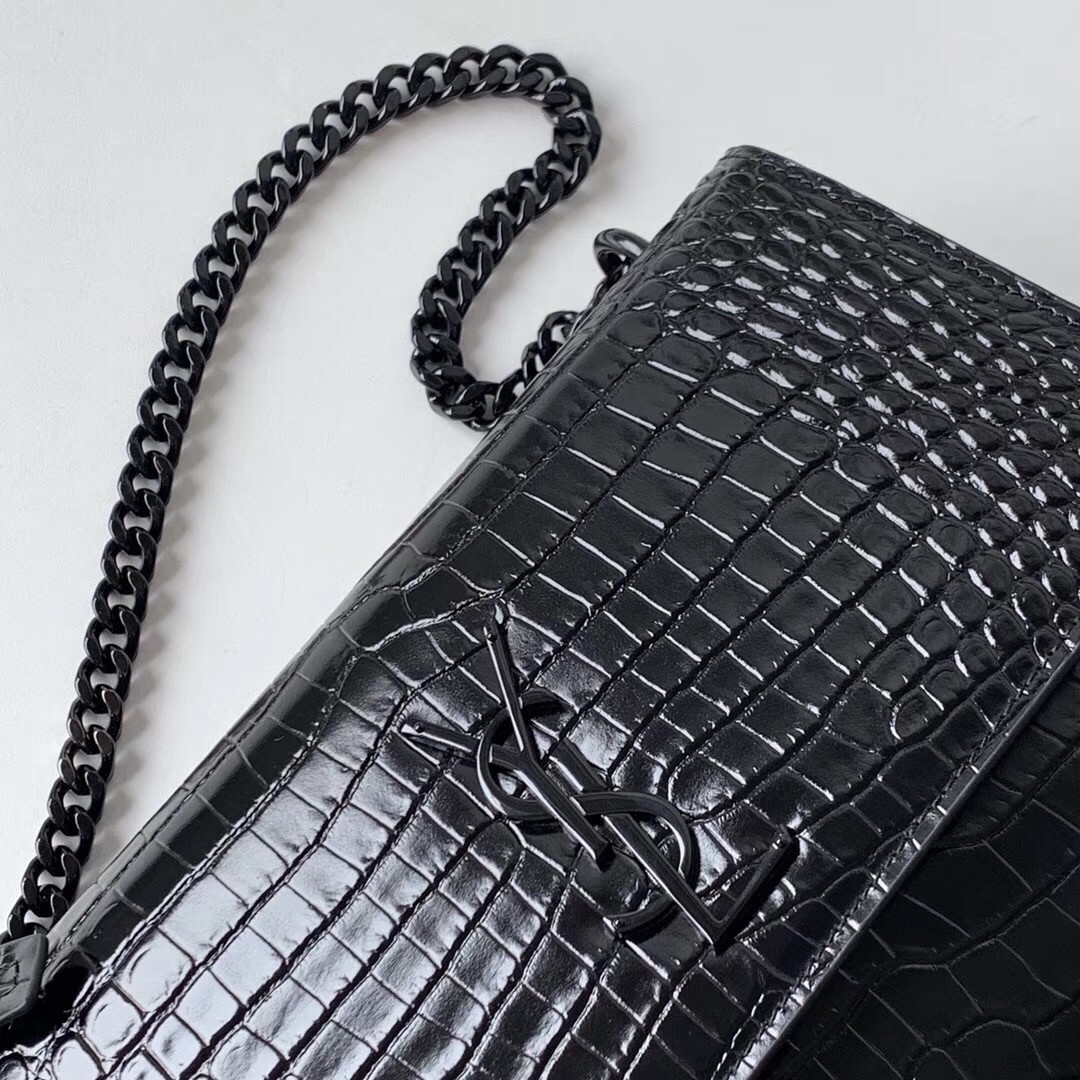 Sa**t Lau*nt sunset medium bag in noir crocodile embossed leather