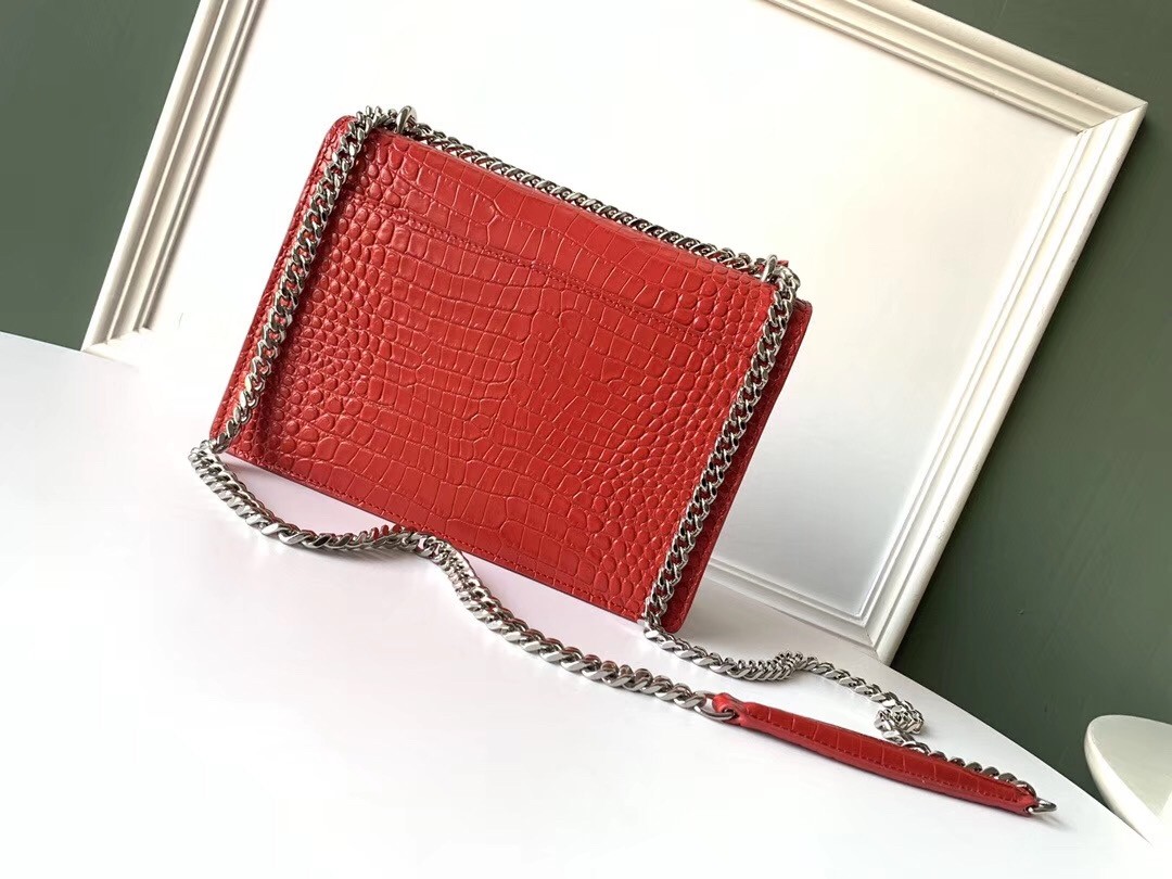 Sa**t Lau*nt sunset medium bag in red crocodile embossed leather