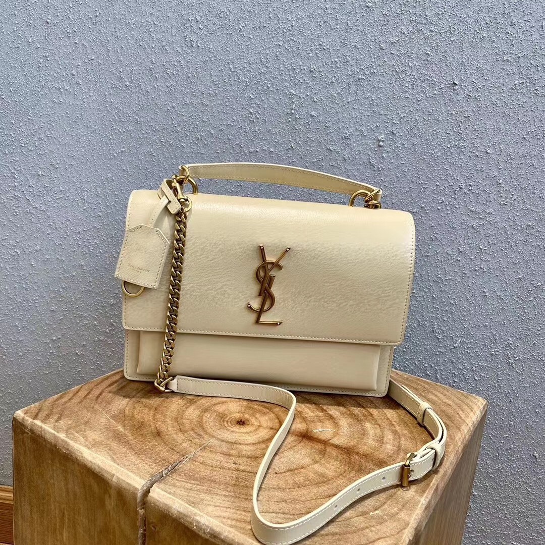 Sa**t Lau*nt new medium sunset bag in beige calfskin