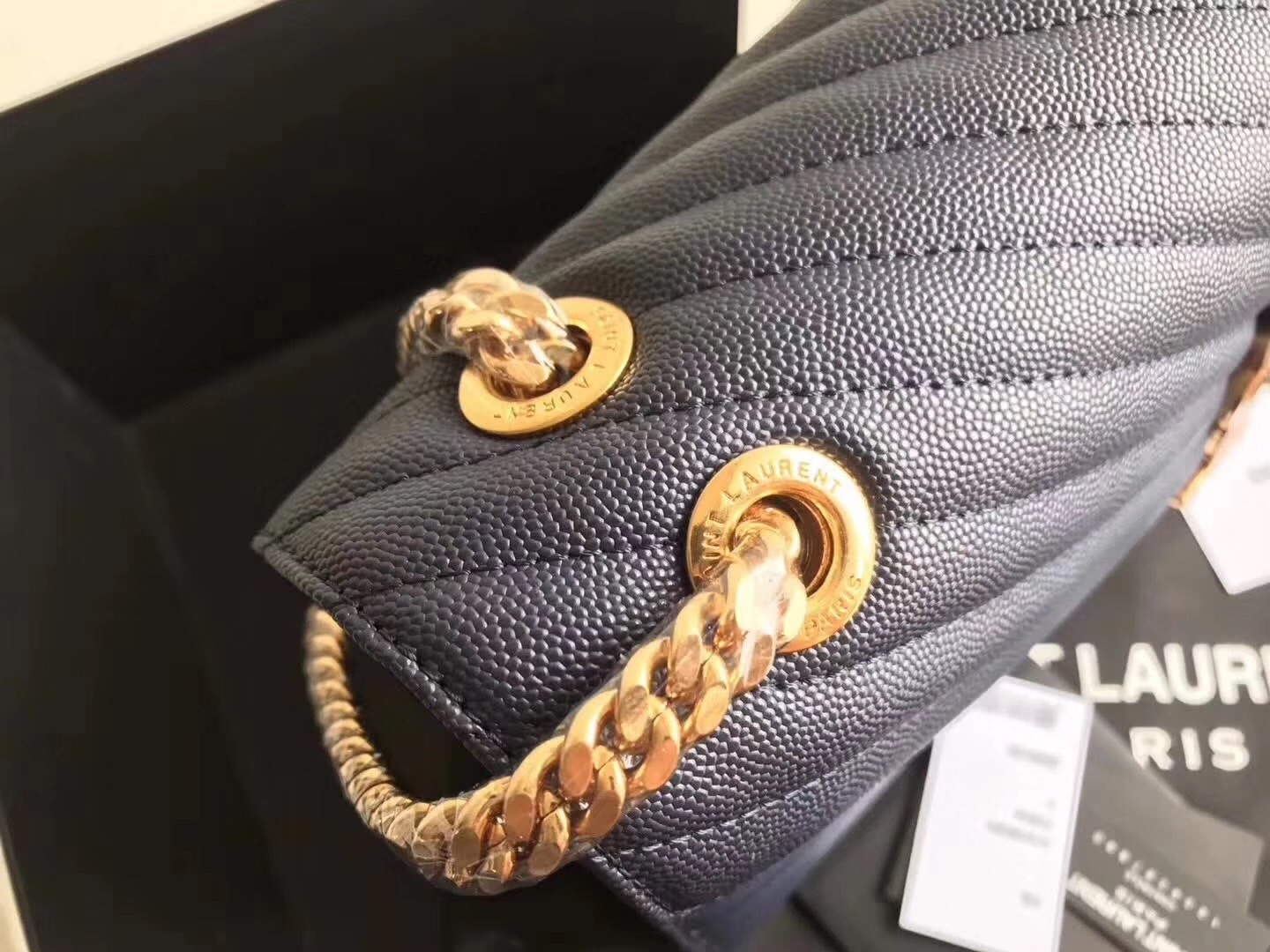 Sa**t Lau*nt envelope large bag in blue quilted leather
