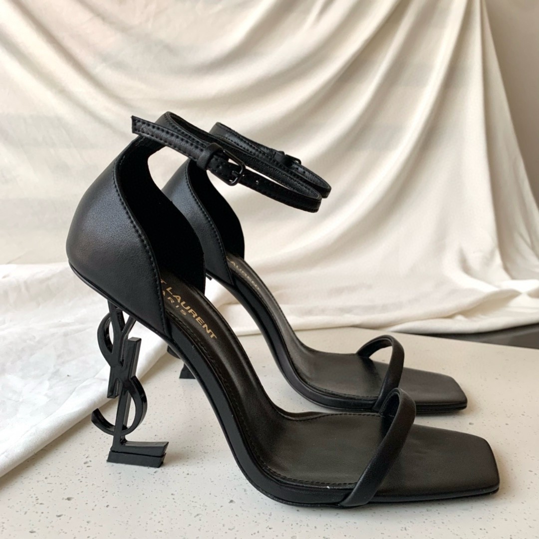 Sa**t Lau*nt opyum 85mm sandals in black leather with black y*l heel