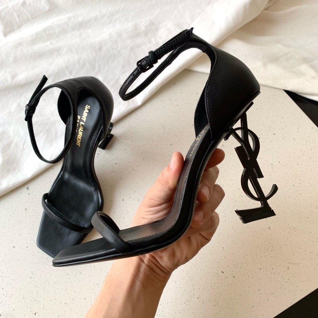 Sa**t Lau*nt opyum 85mm sandals in black leather with black y*l heel