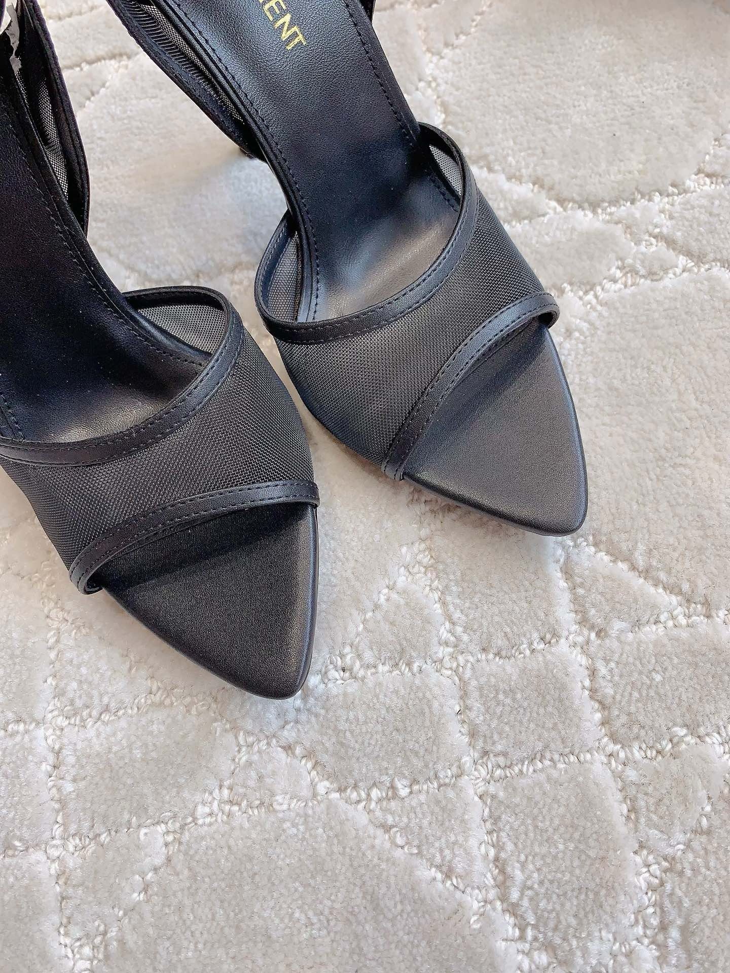 Sa**t Lau*nt missy sandals 110mm in black mesh