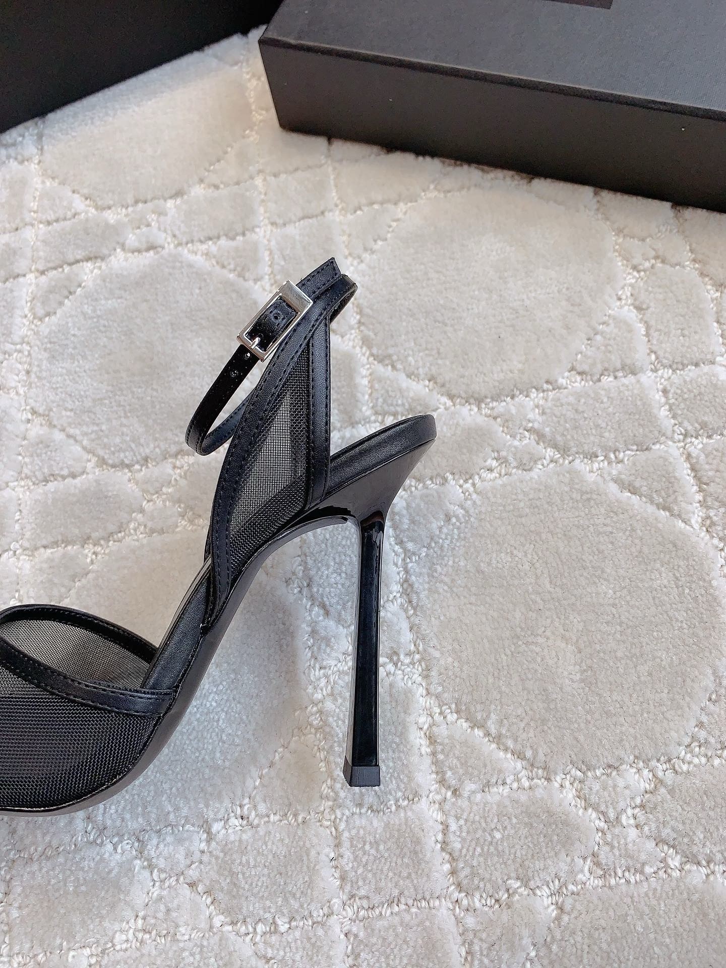 Sa**t Lau*nt missy sandals 110mm in black mesh