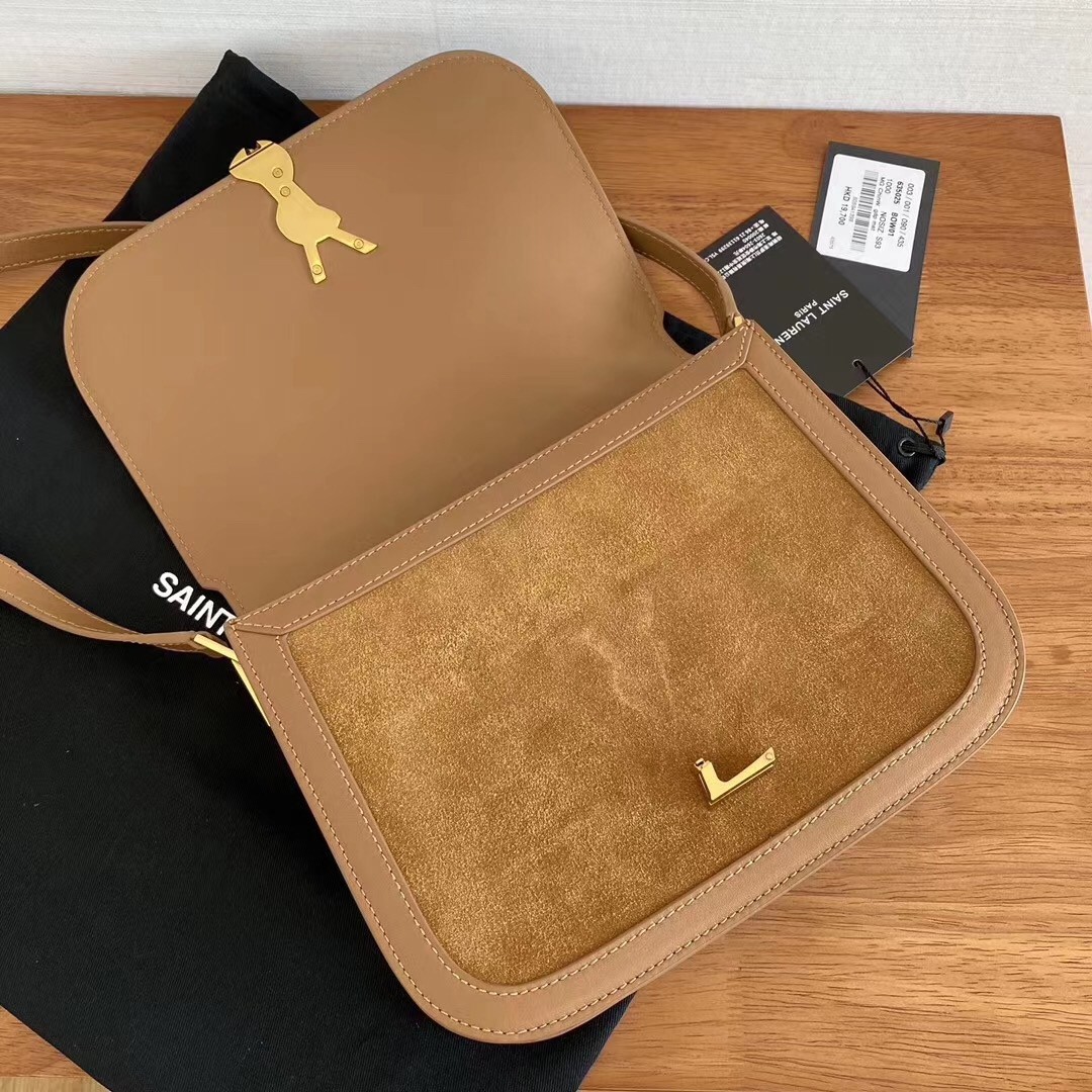 Sa**t Lau*nt solferino medium soft bag in brown suede