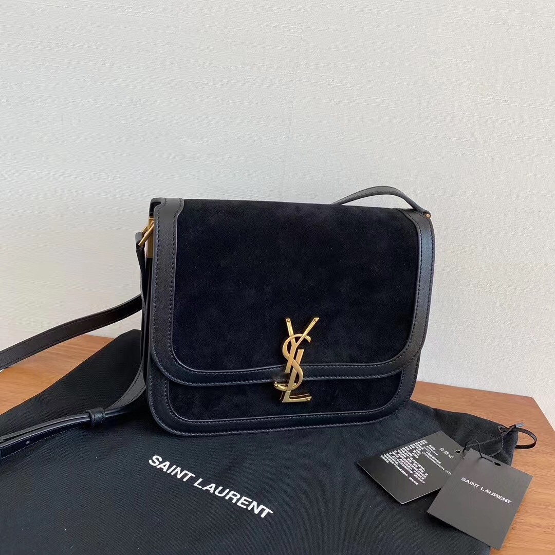 Sa**t Lau*nt solferino medium soft bag in black suede