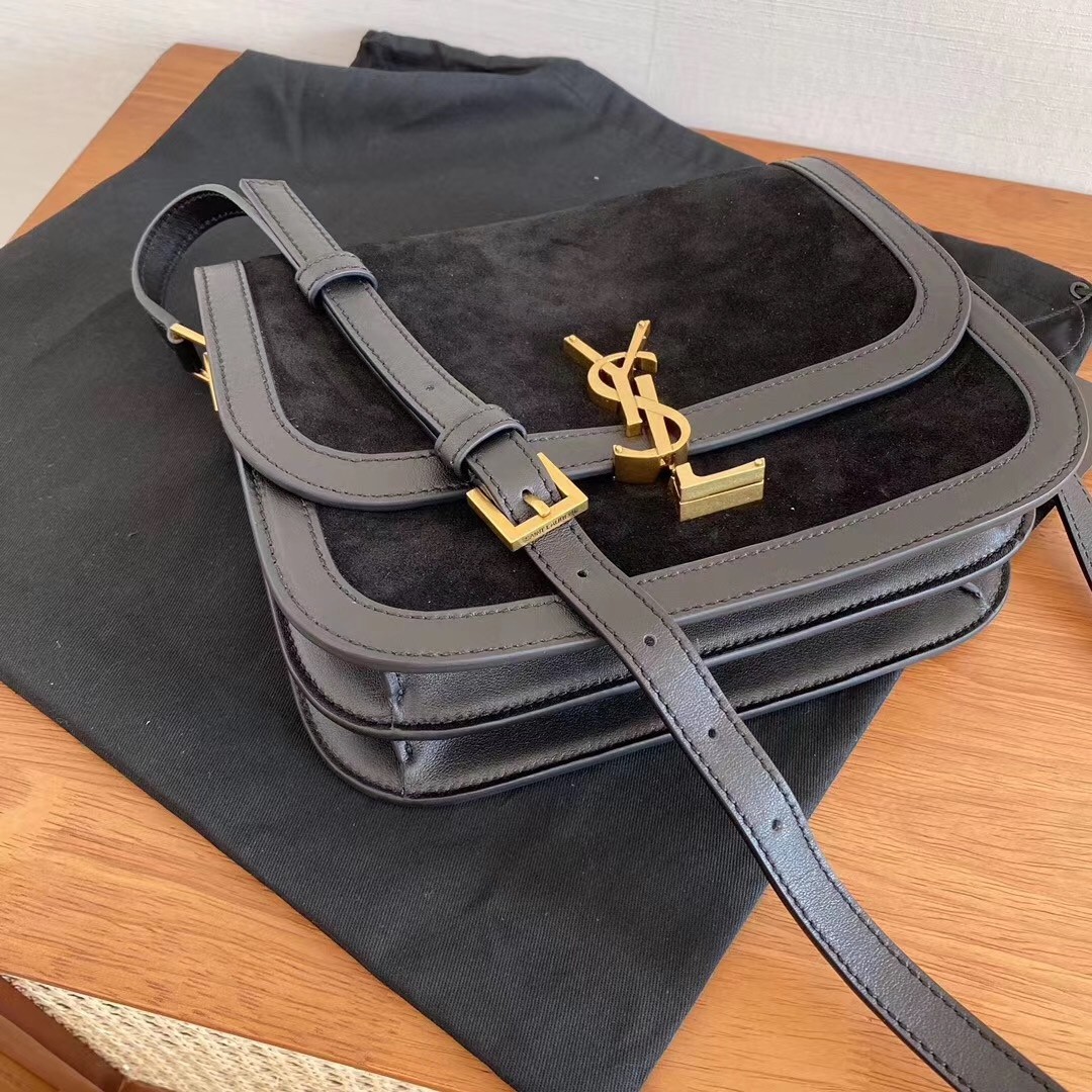 Sa**t Lau*nt solferino medium soft bag in black suede