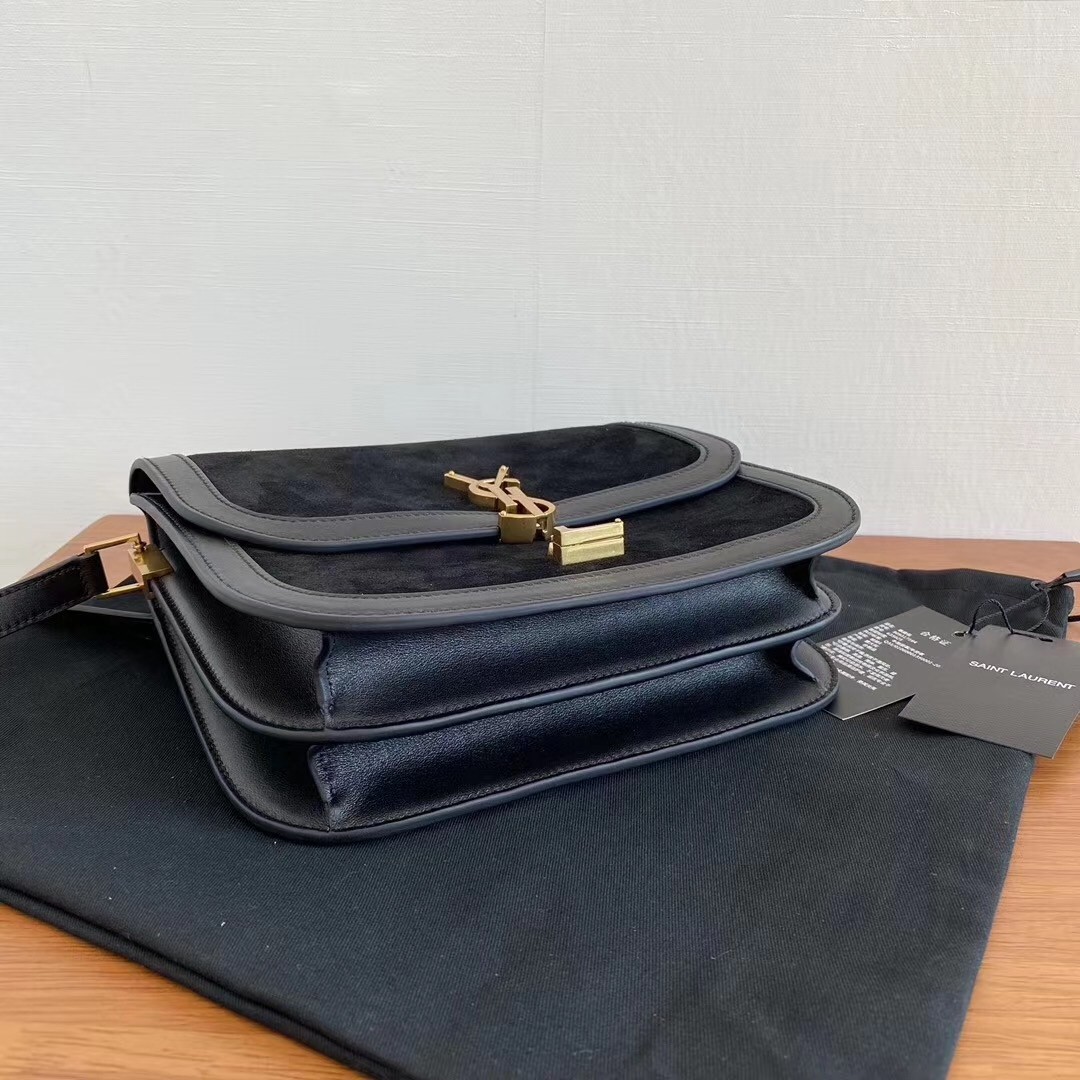 Sa**t Lau*nt solferino medium soft bag in black suede