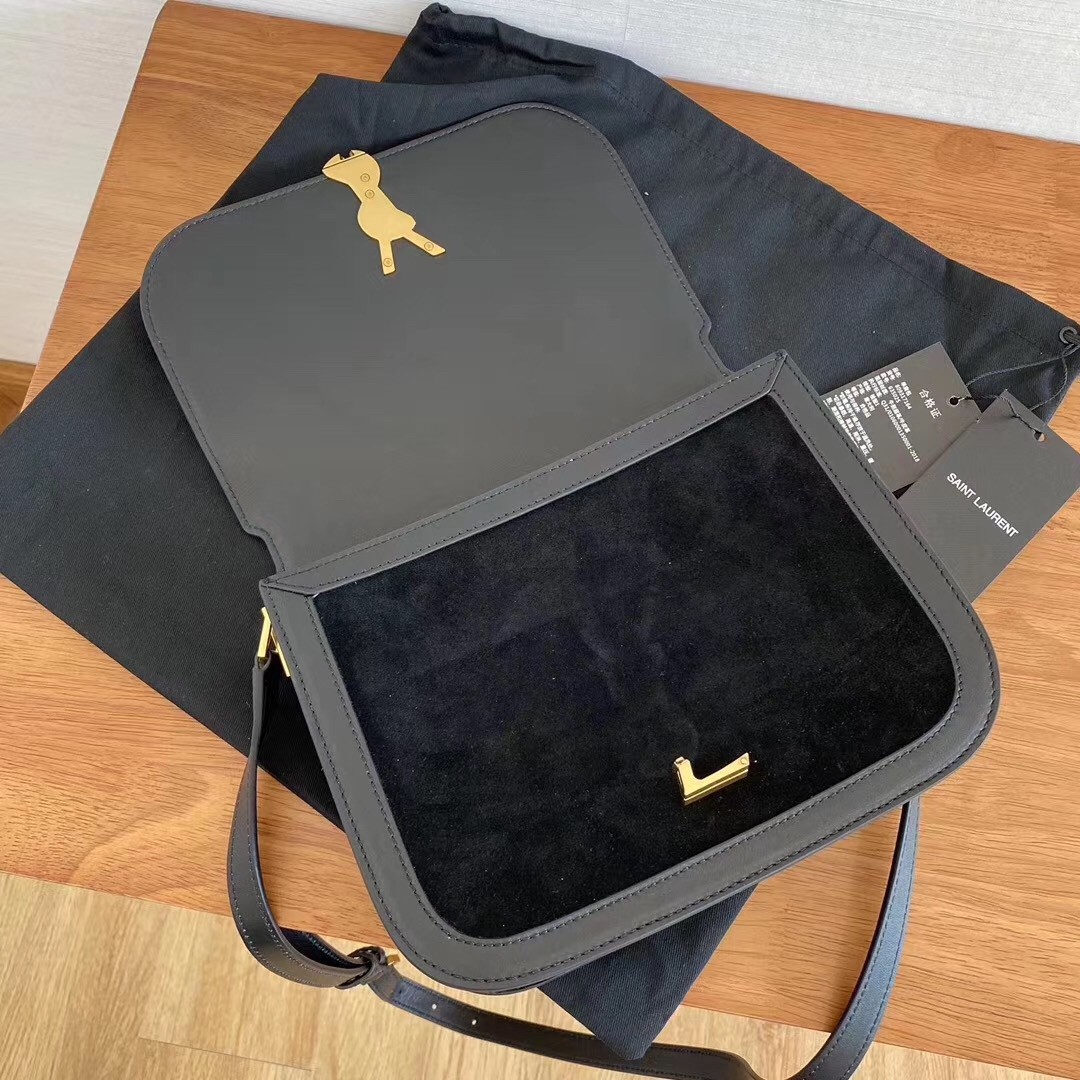 Sa**t Lau*nt solferino medium soft bag in black suede