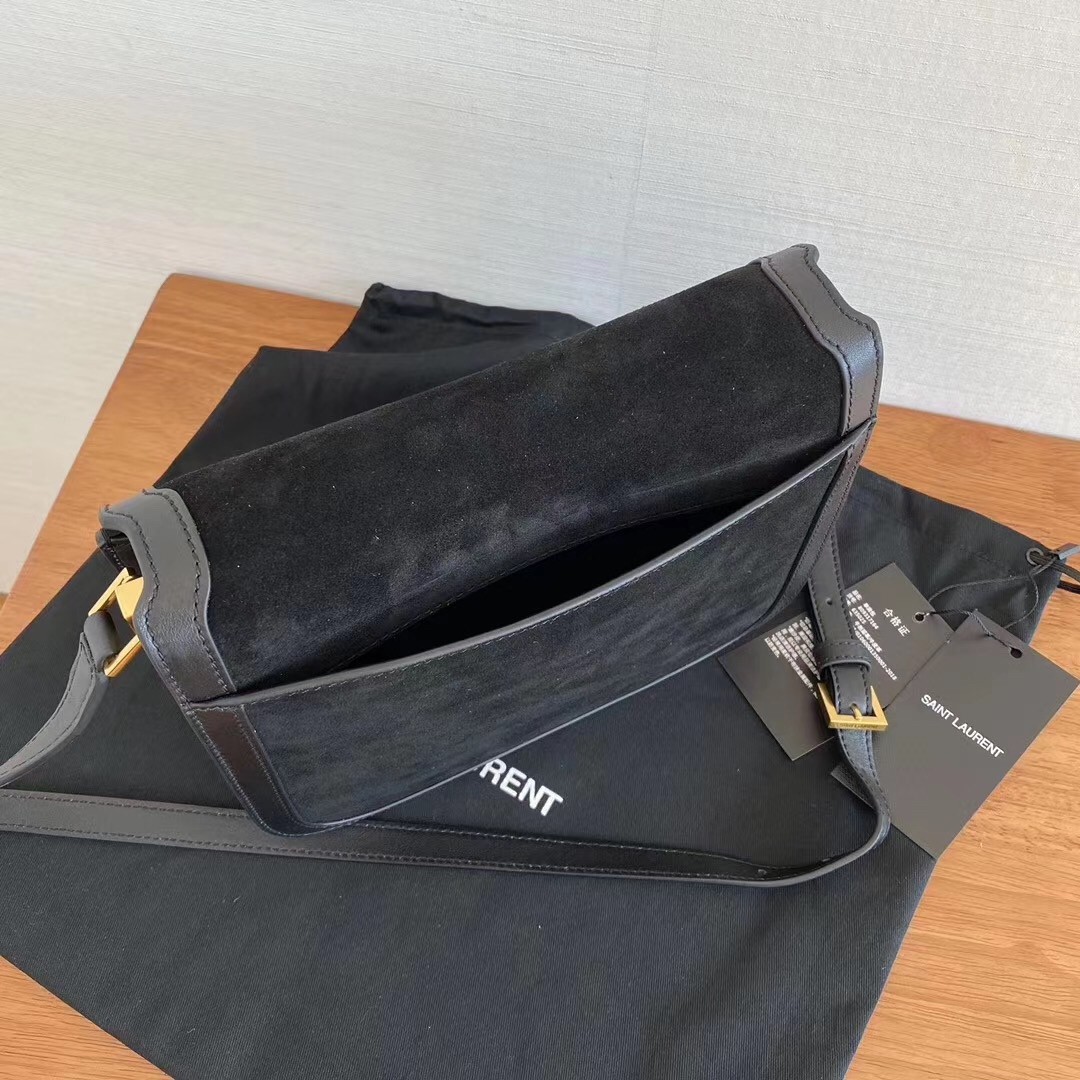 Sa**t Lau*nt solferino medium soft bag in black suede