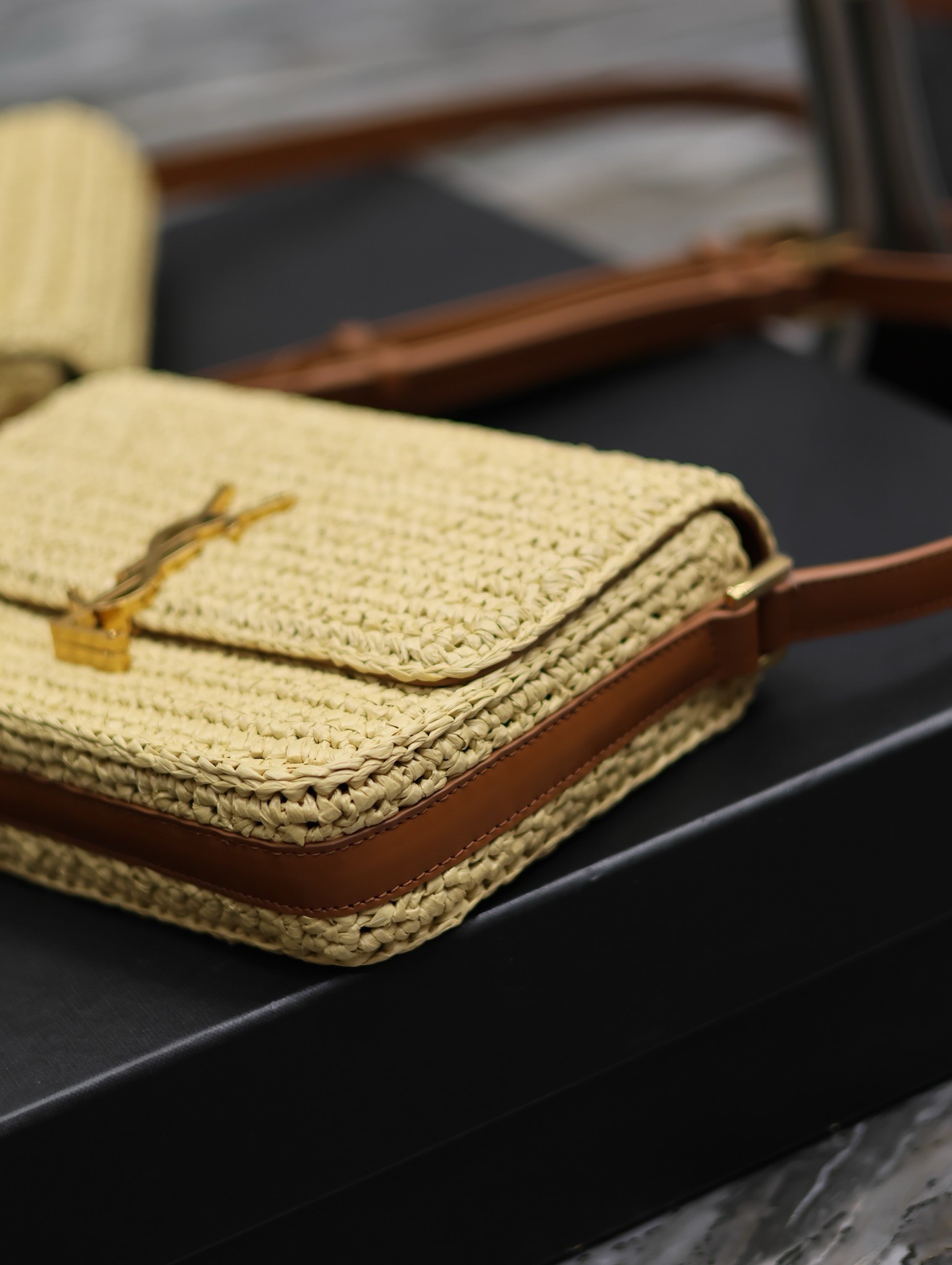 Sa**t Lau*nt medium solferino bag in naturel raffia
