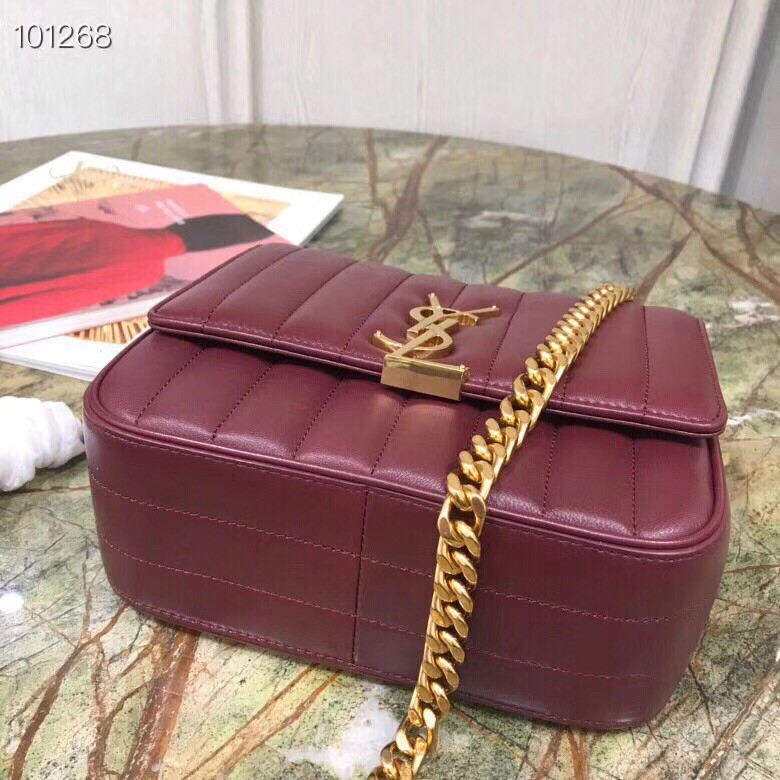 Sa**t Lau*nt medium vicky bag in bordeaux lambskin