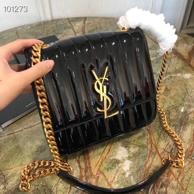 Sa**t Lau*nt medium vicky bag in black patent leather