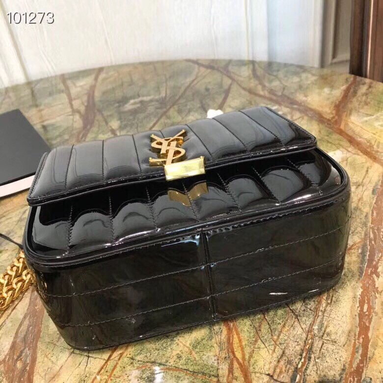 Sa**t Lau*nt medium vicky bag in black patent leather