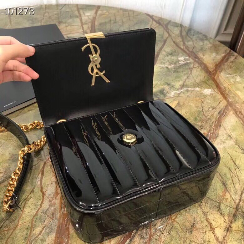 Sa**t Lau*nt medium vicky bag in black patent leather