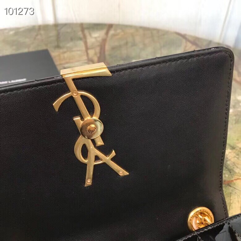 Sa**t Lau*nt medium vicky bag in black patent leather