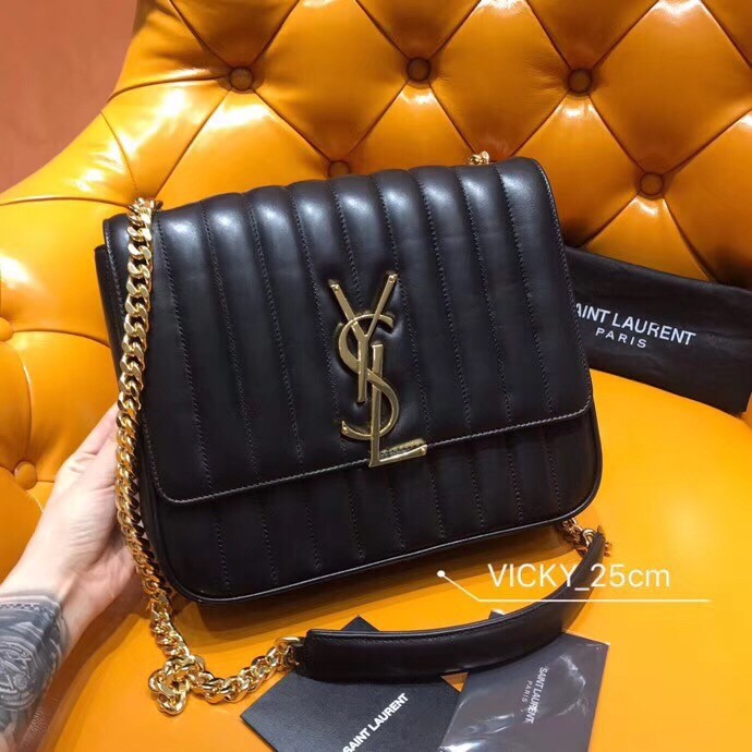 Sa**t Lau*nt large vicky bag in black lambskin
