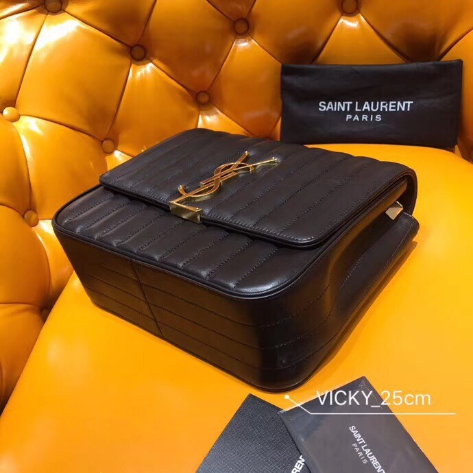 Sa**t Lau*nt large vicky bag in black lambskin