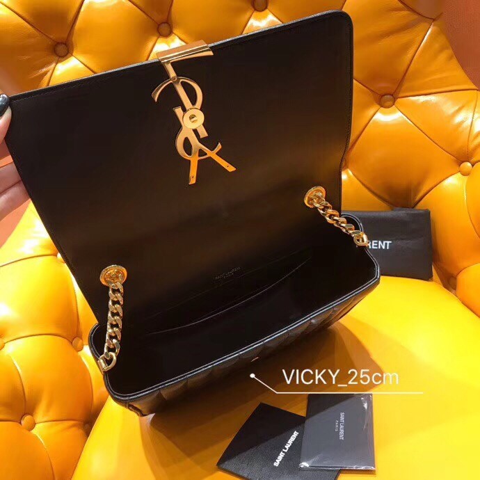 Sa**t Lau*nt large vicky bag in black lambskin