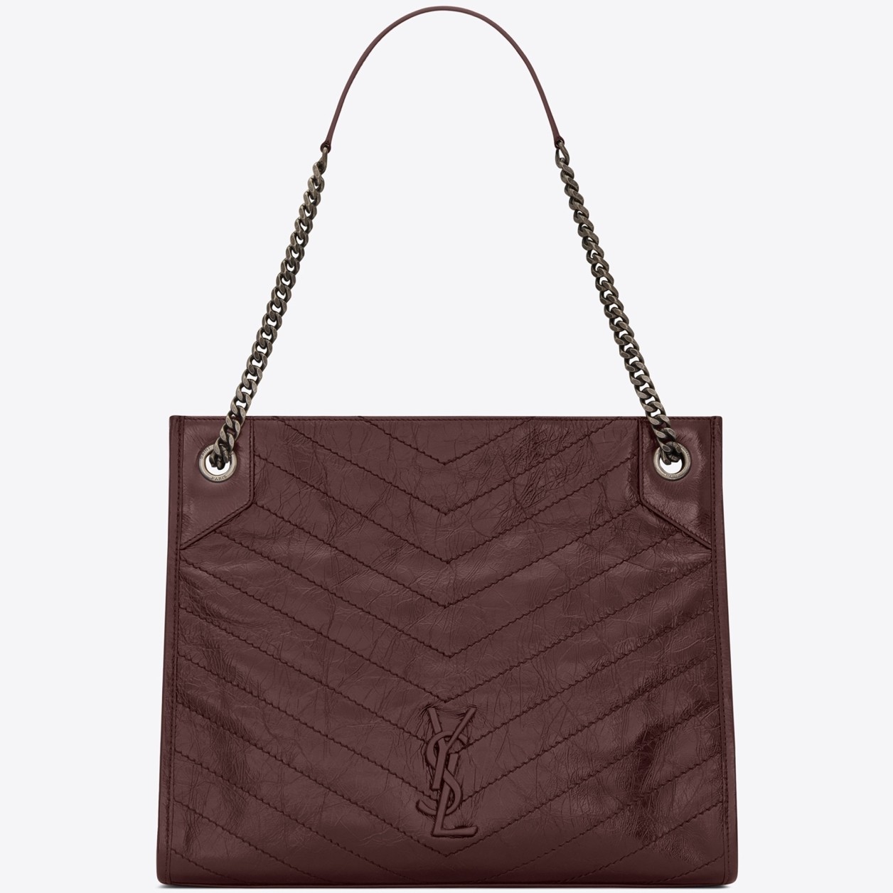 Sa**t Lau*nt medium niki shopping bag in bordeaux leather