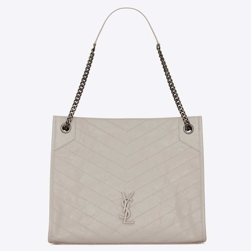Sa**t Lau*nt medium niki shopping bag in white leather