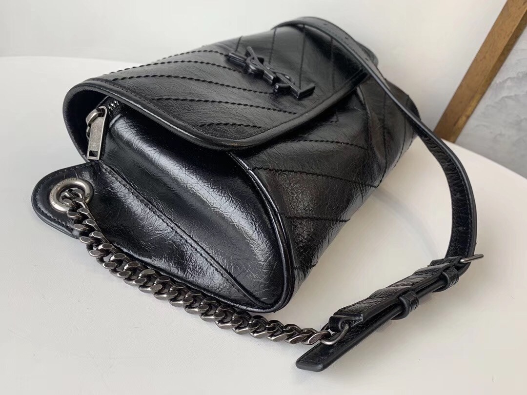 Sa**t Lau*nt niki body bag in black crinkled vintage leather
