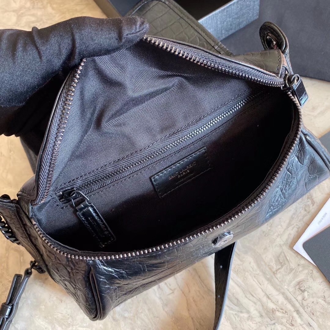 Sa**t Lau*nt niki body bag in black croco-embossed leather