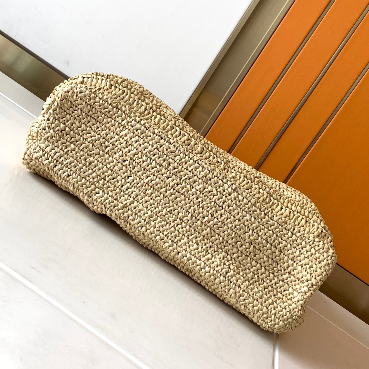 Sa**t Lau*nt rive gauche tote bag in beige raffia crochet