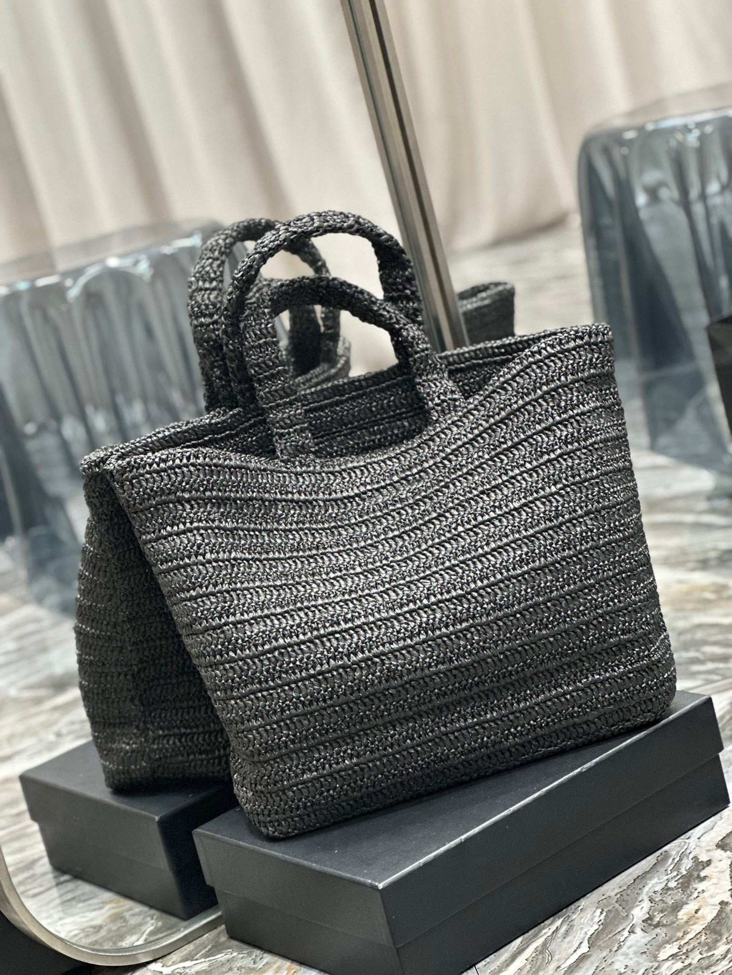 Sa**t Lau*nt rive gauche tote bag in black raffia crochet