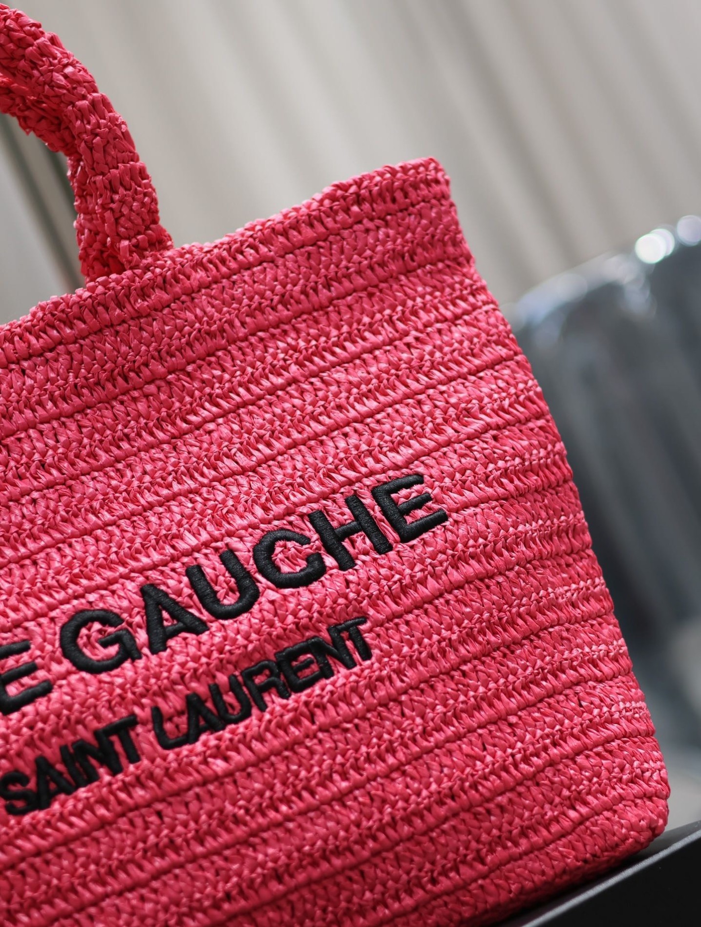 Sa**t Lau*nt rive gauche tote bag in neon pink raffia crochet