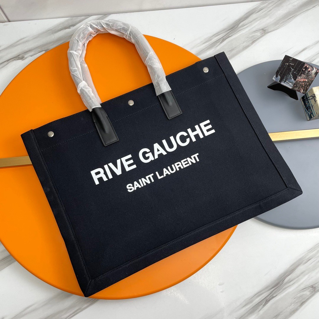 Sa**t Lau*nt rive gauche tote bag in black linen and leather