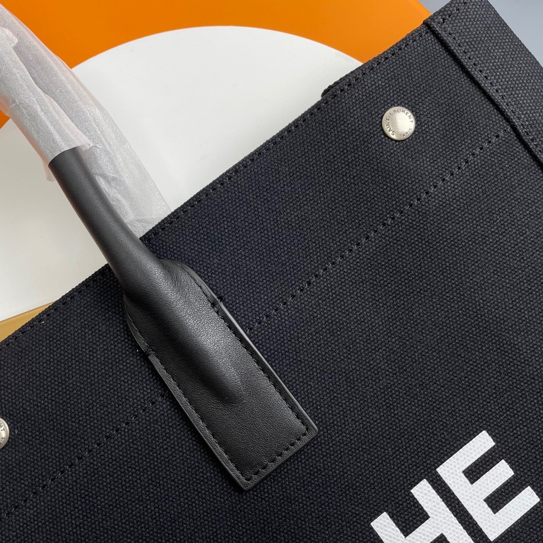 Sa**t Lau*nt rive gauche tote bag in black linen and leather